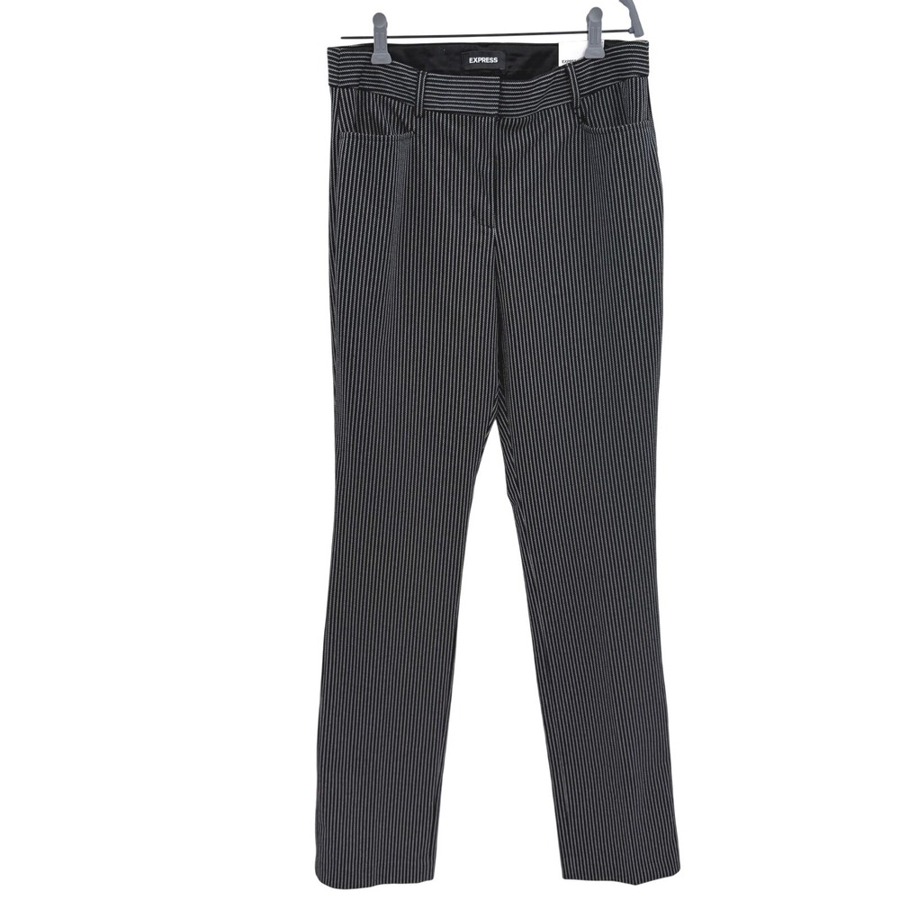 Express Columnist Slim Mid Rise Pinstripe Dress Pants Black White 10L NEW